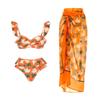 ABEWIP Womens One Piece Swimsuit with Cover Up Floral Print Swimwear Set Vacation Outfits Bathing Suits Orange with Leaf S view 1