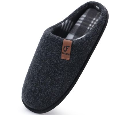 COFACE Unisex Mens Womens Cozy Memory Foam Scuff Slippers Casual Slip On Warm House Shoes Indoor/Outdoor Felt Sandal Slipper size 11 Black