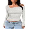 Darong Women's Casual Basic Going Out Crop Tops Slim Fit Long Sleeve Crew Neck Tight T Shirts 9033 Light Grey M view 1