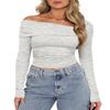 Darong Women's Casual Basic Going Out Crop Tops Slim Fit Long Sleeve Crew Neck Tight T Shirts 9033 Light Grey M view 3