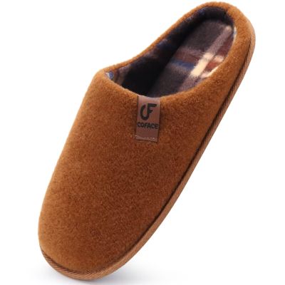 COFACE Unisex Mens Womens Cozy Memory Foam Scuff Slippers Casual Slip On Warm House Shoes Indoor/Outdoor Felt Sandal Slipper size 13 Khaki