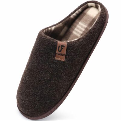 COFACE Unisex Mens Womens Cozy Memory Foam Scuff Slippers Casual Slip On Warm House Shoes Indoor/Outdoor Felt Sandal Slipper size 9 Brown