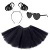 Lainlight Tutu for Girls 3 Layered Tulle Tutu Skirts Set for 4-10 Year,with Heart Glasses,Ponytail Headband Cosplay Party Supplies(3 Pcs) Black view 1