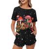 Coloranimal Mushroom Pajamas Sets for Women Starry Night Pink Flower Trippy Mushroom PJ Sleepwear Sets Short Sleeve Loungewear Top and Shorts with Pocket Athletic Casual T-shirts Tees M view 1