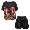 Coloranimal Mushroom Pajamas Sets for Women Starry Night Pink Flower Trippy Mushroom PJ Sleepwear Sets Short Sleeve Loungewear Top and Shorts with Pocket Athletic Casual T-shirts Tees M view 2