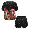 Coloranimal Mushroom Pajamas Sets for Women Starry Night Pink Flower Trippy Mushroom PJ Sleepwear Sets Short Sleeve Loungewear Top and Shorts with Pocket Athletic Casual T-shirts Tees M view 3