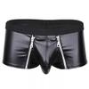 Metallic Boxer Shorts for Men Zipper PU Leather Boxer Briefs Bugle Pouch Underwear Wetlook Shiny Lingerie Booty Shorts Clubwear view 1
