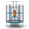 GYMAX 5FT Trampoline for Kids, ASTM Approved with Safety Net & Kitten Trapeze Rings, Mini Indoor/Outdoor (Extra High Blue) view 1