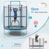 GYMAX 5FT Trampoline for Kids, ASTM Approved with Safety Net & Kitten Trapeze Rings, Mini Indoor/Outdoor (Extra High Blue) view 2