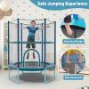GYMAX 5FT Trampoline for Kids, ASTM Approved with Safety Net & Kitten Trapeze Rings, Mini Indoor/Outdoor (Extra High Blue) view 3