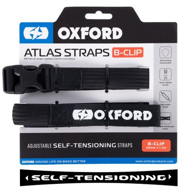 Atlas B-Clip (Pair), 26mm x 1.2m, Black. Motorcycle Adjustable Luggage Strap