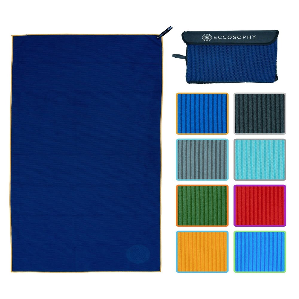 ECCOSOPHY Microfiber Beach Towel Quick Dry Gym Towel, Highly Absorbent with Ribbed Texture, Lightweight Ideal for Travel, Pool, Yoga, Fitness & Outdoor Adventures 71x35 Navy