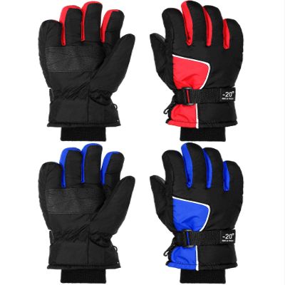 SATINIOR 2 Pairs Kids Waterproof Winter Snow Gloves Ski Gloves for Boy Girl Outdoor Warm Thickening Snowboard(Bright Red, Blue,8-12 Years)