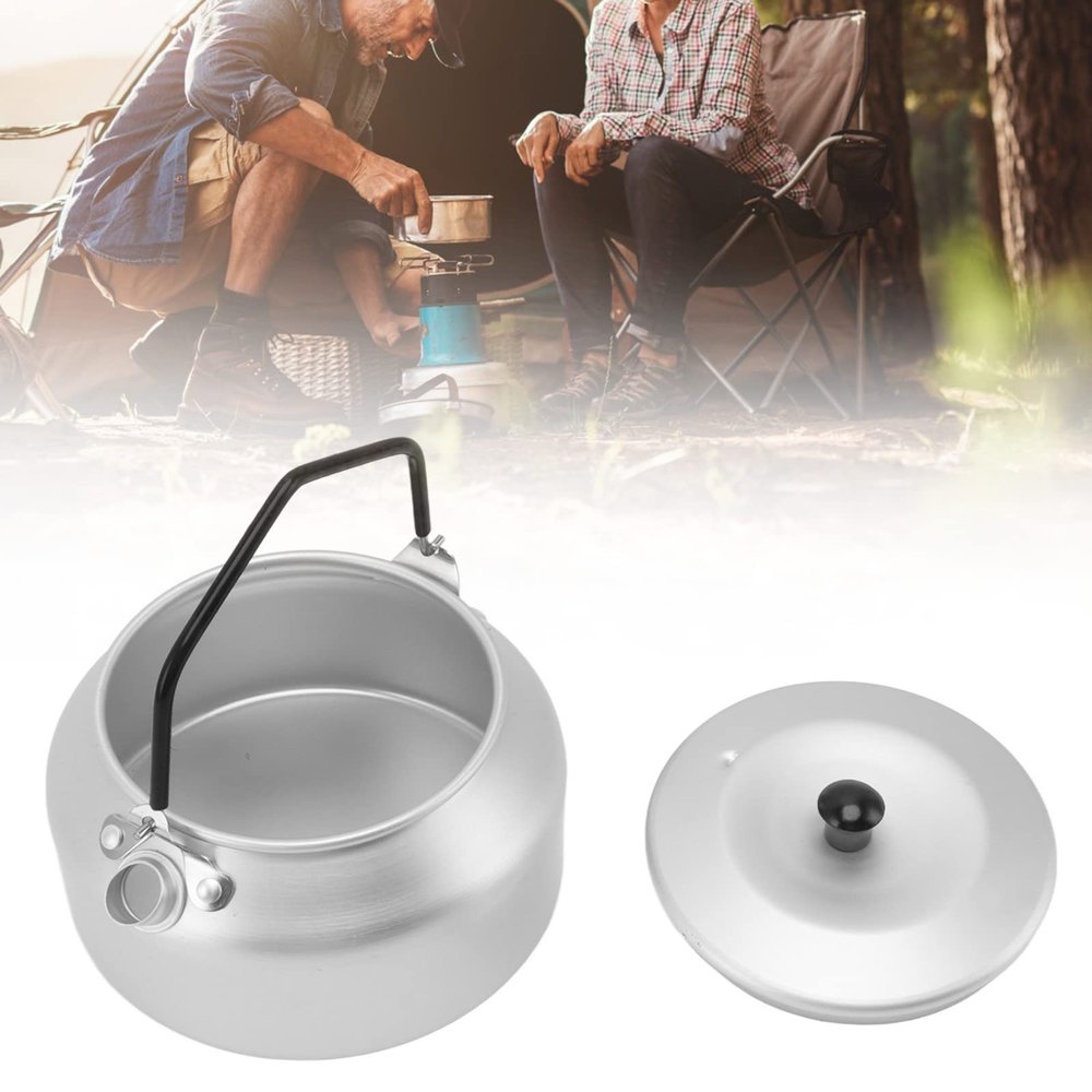 Gavigain Camping Kettle,Outdoors Glacier Stainless Steel Tea Kettle Lightweight Aluminum Alloy Portable Camp Tea Pot Coffee Pot for Outdoor Barbecue Silver