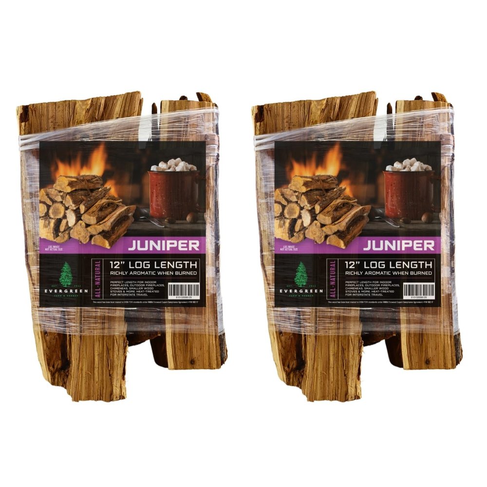 Evergreen Farm and Garden 2 Pack Firewood - 12 Logs, Aromatic & Easy to Light - Great for Indoor/Outdoor Fireplaces, Chimeneas, and Small Wood Stoves (Juniper 0.5 cf)