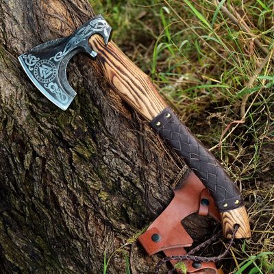 SS SMART & SHARP SPORTS INC Custom Handmade High Carbon Steel Viking Axe Real Hatchet,Gift for hIm,17.5 inches SS-17602 (Medieval Axe)