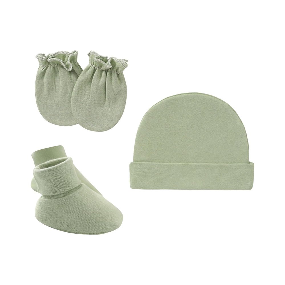 0 to 24Months Baby Boys Girls Cold Weather Gloves Newborn Breathable Hat Gloves Foot Set Three Piece (Green, One Size)