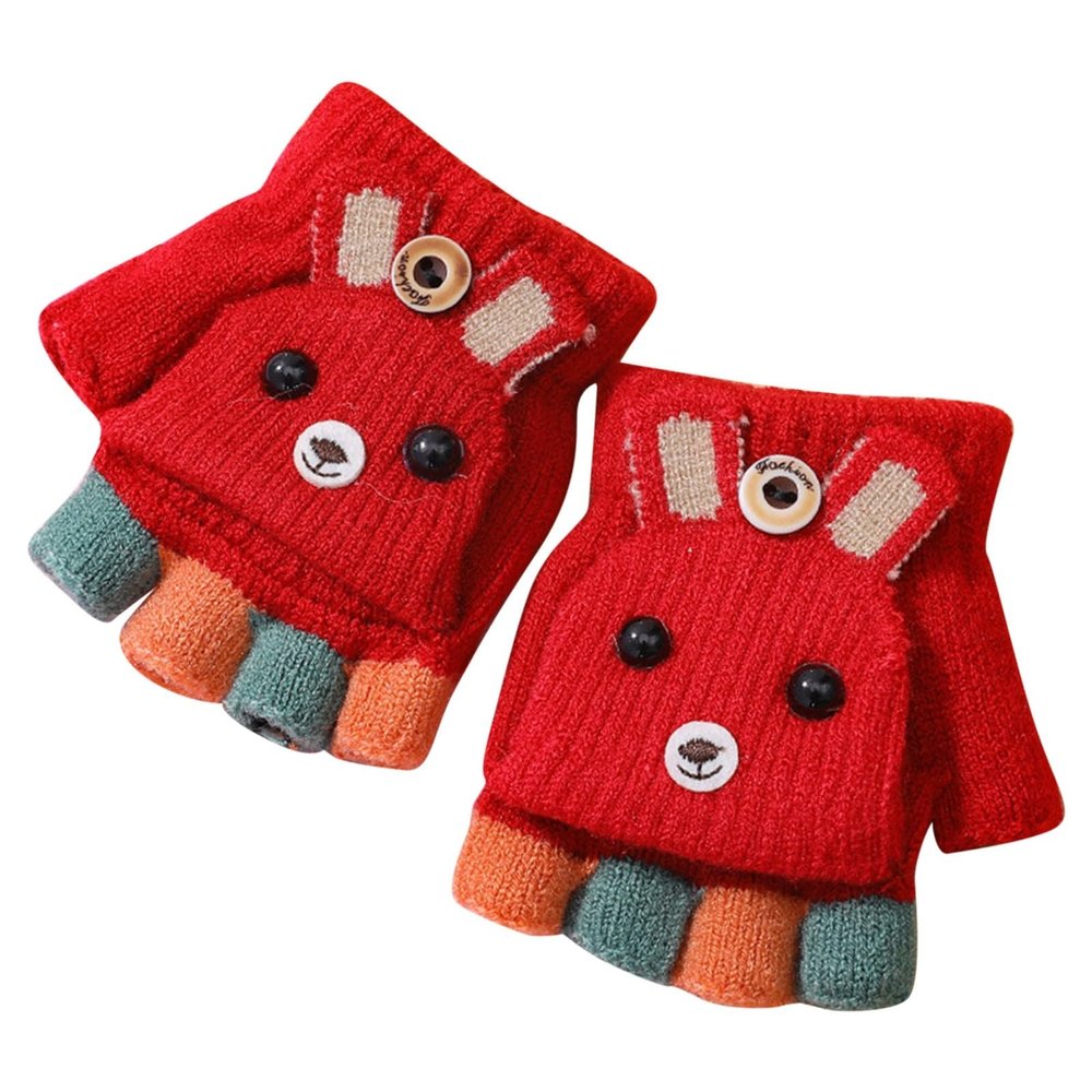 Baby Soft Mittens Convertible Boys 2 to 8Y Flip Winter Kids Gloves Gloves Fingerless Cover Toddler Knit (Red, One Size)