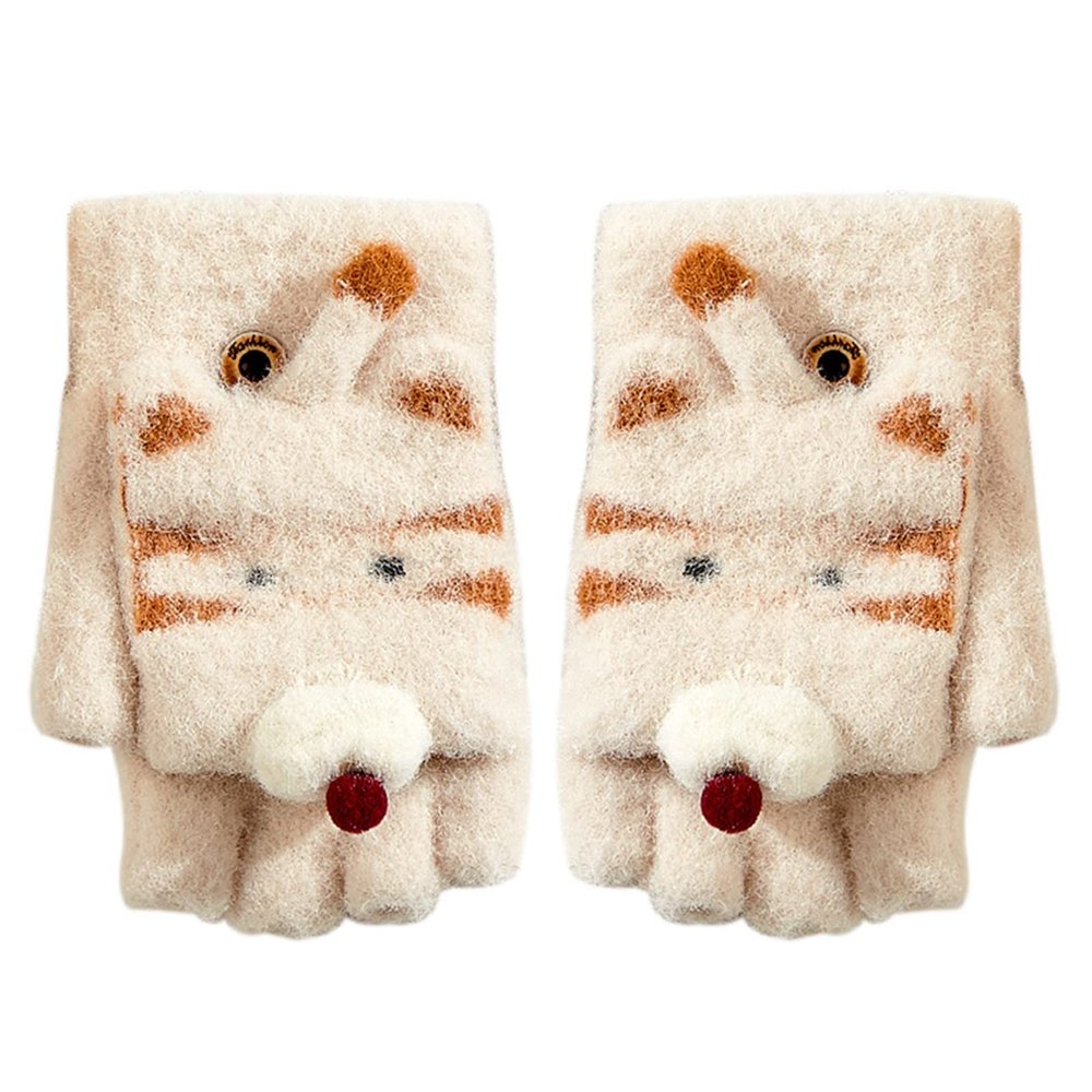 Toddler Breathable Mitten for 3 to 8Y Outdoor Toddler Children Warm Winter Baby Boys Half Finger Little Tiger Gloves (Khaki, One Size)