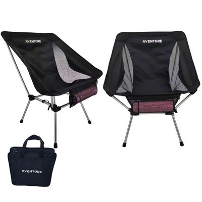 Ultimate Hiking Aluminium Foldable Portable Chair, (1 Chair) Lightweight Equipped with Zipped Bottle & Storage Pocket - Ideal Camping Chair (Black)