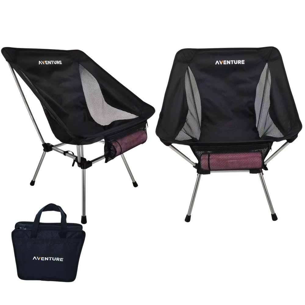 Ultimate Hiking Aluminium Foldable Portable Chair, (1 Chair) Lightweight Equipped with Zipped Bottle & Storage Pocket - Ideal Camping Chair (Black)