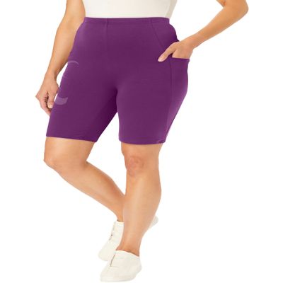 Woman Within Plus Size Stretch Cotton Pocket Bike Short - M, Plum Purple