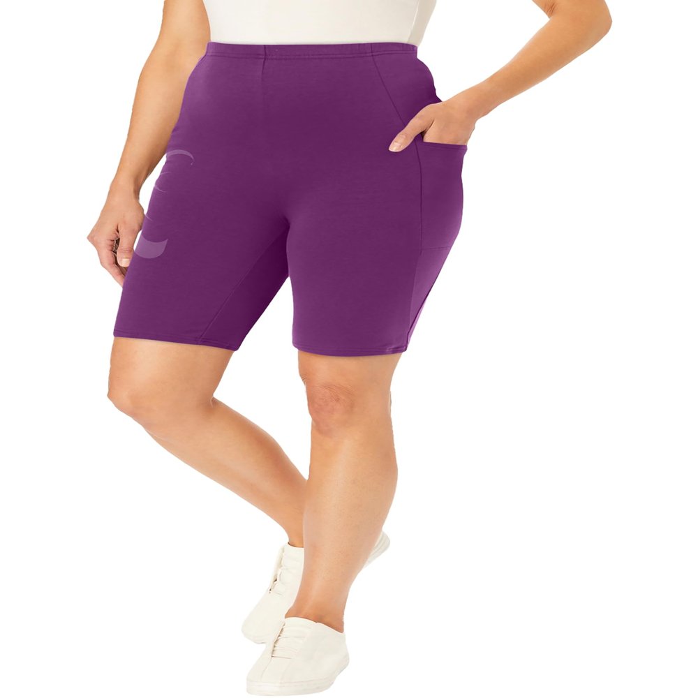 Woman Within Plus Size Stretch Cotton Pocket Bike Short - M, Plum Purple