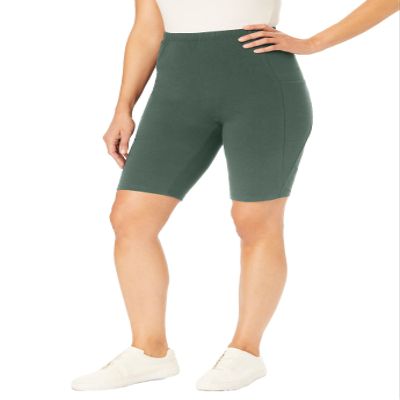Woman Within Plus Size Stretch Cotton Pocket Bike Short - L, Pine