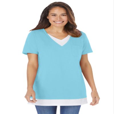 Woman Within Plus Size Layered-Look Tunic - S, Seamist Blue