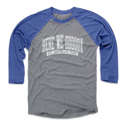 500 LEVEL Dallas Here We Go 3/4 Sleeve T-Shirt (Baseball Tee, X-Small, Royal/Heather Gray) - Dallas Here We Go Est. 2023 WHT