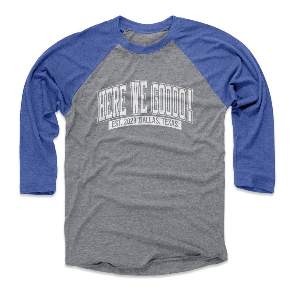 500 LEVEL Dallas Here We Go 3/4 Sleeve T-Shirt (Baseball Tee, X-Small, Royal/Heather Gray) - Dallas Here We Go Est. 2023 WHT