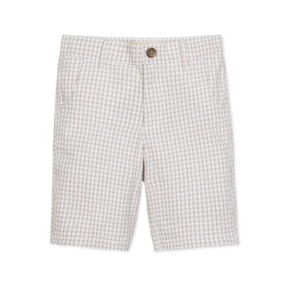 Hope & Henry Baby Boys' Organic Seersucker Short, 18-24 Months, Taupe Gingham Seersucker