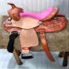 Pink Color Western Kids Youth Adult Barrel Leather Saddle for Horse Riding Tack Set Floral Tooled WS-086 (14" Seat) view 1