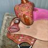 Pink Color Western Kids Youth Adult Barrel Leather Saddle for Horse Riding Tack Set Floral Tooled WS-086 (14" Seat) view 2