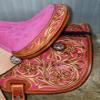 Pink Color Western Kids Youth Adult Barrel Leather Saddle for Horse Riding Tack Set Floral Tooled WS-086 (14" Seat) view 3