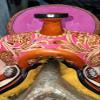 Pink Color Western Kids Youth Adult Barrel Leather Saddle for Horse Riding Tack Set Floral Tooled WS-086 (14" Seat) view 4