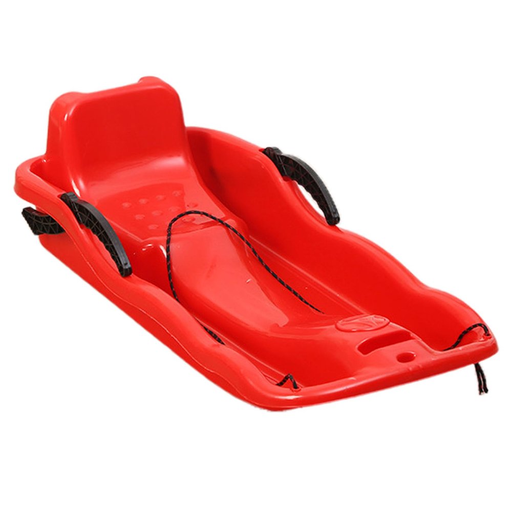 Plastic Toboggan Snow Sled with Pull Rope and 2 Handles, Classic Winter Fun Ski Skooter Sled Portable Snowboard Kick-Scooter Sled for Use on Snow