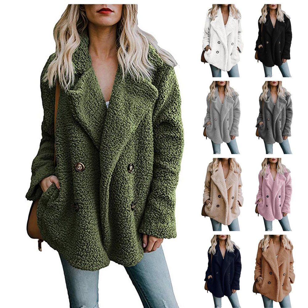 Canbebig Clearance Women's Faux Fur Fleece Coat, Spring and Winter Fashion Short Shearling Fuzzy Jacket with Hood Green