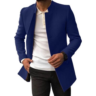 Maiyifu-GJ Mens Single Breasted Trench Coat Winter Warm Blend Pea Coat Lapel Work Business Jacket Outerwear (Medium,Blue)