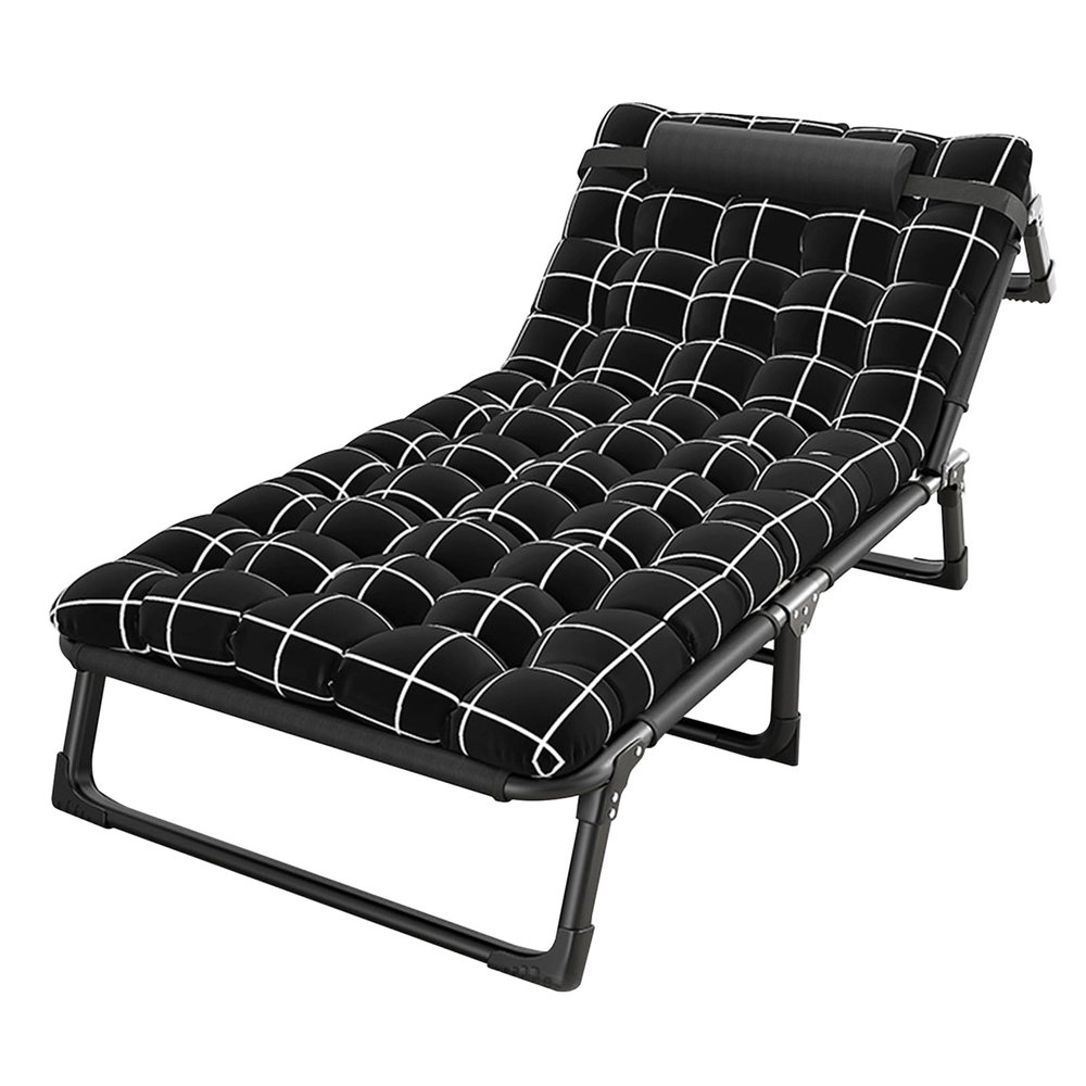 Camping Cot,Adjustable 4-Position Adults Reclining Folding Chaise with Pillow,Outdoor Portable Lounge Chair Sleeping Cots Bed for Camping,Pool,Beach,Patio (75"x30"x12")