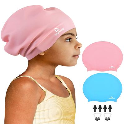 2 Pack Kids Extra Large Swim Cap for Long Thick Hair, Waterproof Silicone Swimming Cap for Toddler Child Youth Girls Boys, Durable Swim Hats Bathing Caps for Braids, Dreadlocks, Extensions, Afros-3