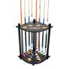 EcoTypee Floor Stand Pool Stick Holder, 8 Cues Solid Wood Billiard Pool Cue Rack with 4 Drink Holders, Pool Table Accessories view 1