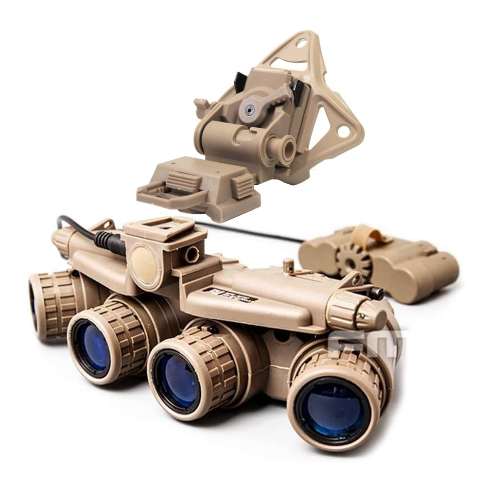FMA Airsoft Hunting Tactical GPNVG18 Dummy Model Night Vision Goggles No Function Four-Tube Binoculars & L4G19 NVG Helmet Mount Plastic Bracket Helmet Accessories for Tactical Hunting Cosplay (Brown)