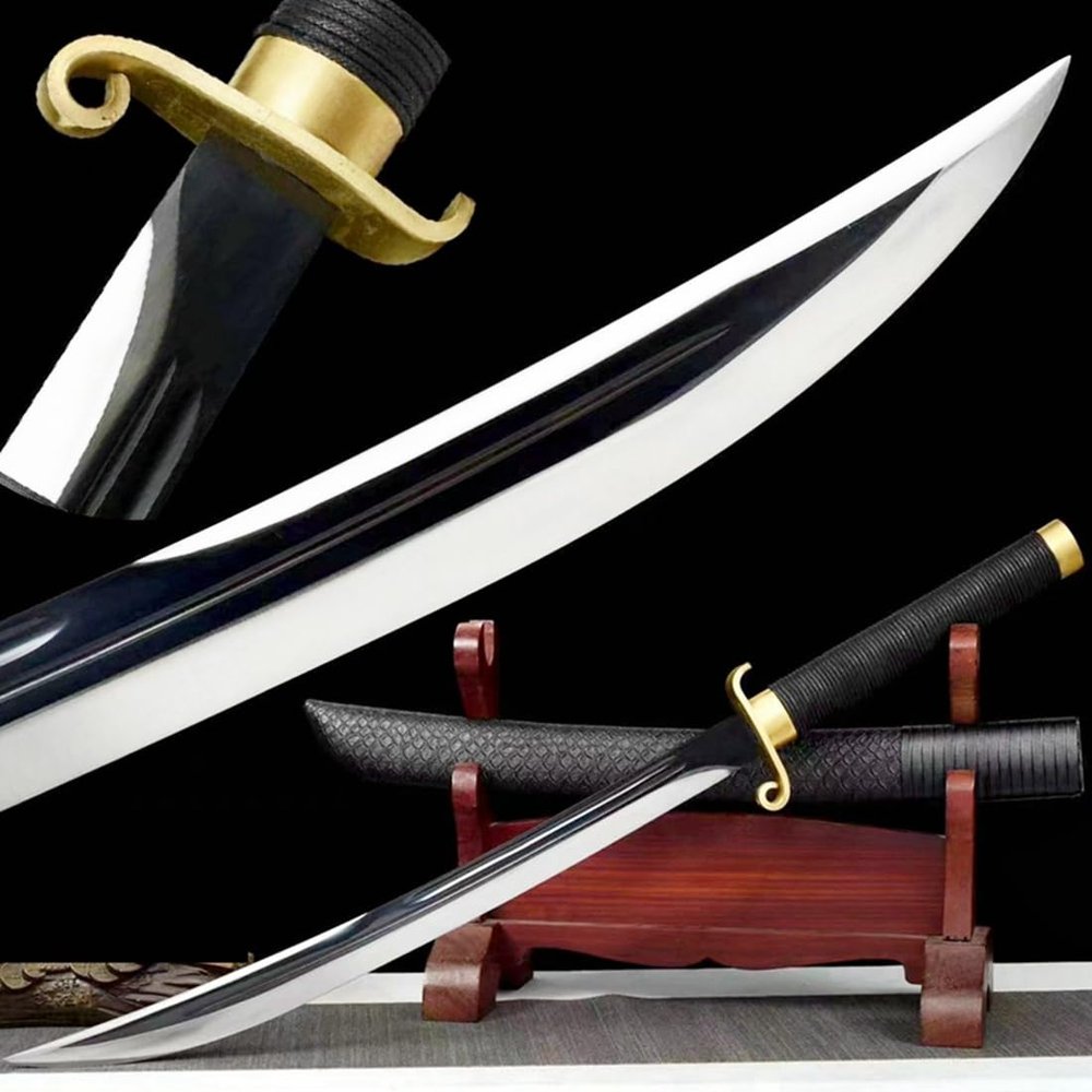 Copper Hand Guard Taichi Saber Jian Chinese Kungfu Broadsword Sword Wushu Da Dao Black High Manganese Steel Blade Sharp Outdoors Knife