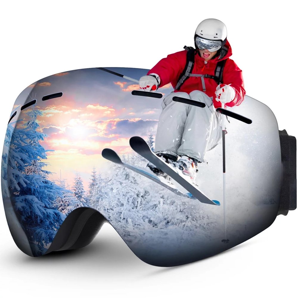 BAHREL Ski Goggles, Anti Fog UV Protection Snowboard Goggles, Interchangeable Lens, Snow Glasses for Men Women Adult