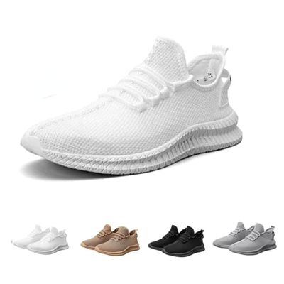 THE PERFECT PART Men's Running Shoes - Breathable & Non Slip Knit Mesh Design, White, Size 10
