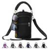 AceTreker 64/128 oz Water Bottle Sleeve, Neoprene Water Bottle Holder with Strap & Paracord Handle, Sport Metal Bottle Carrier Sling Bag with 5 Pockets for Travelling, Walking, Camping-Black view 1