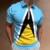 Saint Lucia Flag Men's Polo-Shirt Zipper Classic Golf Shirt Short Sleeve Tees Casual Tight Tops XL view 2