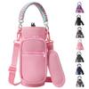 AceTreker 32 oz & 40 oz Insulated Flask Sling Bag with Strap, Sport Bottle Sleeve & Pocket, Paracord Handle - Pink view 1