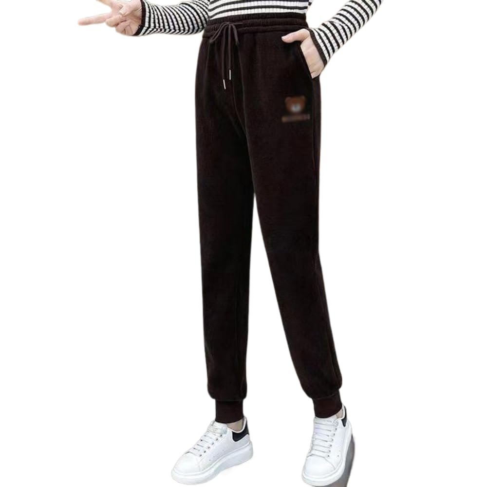 HOCEDO Warme Plsch-Cord-Jogginghose fr Damen, mit Cord geftterte Damen-Sweatpants (Dark Coffee,Medium)